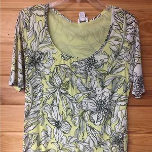 💚 Chico's Lime Green, Black & White Lightweight Short Sleeve Mesh Tee Size 2, L